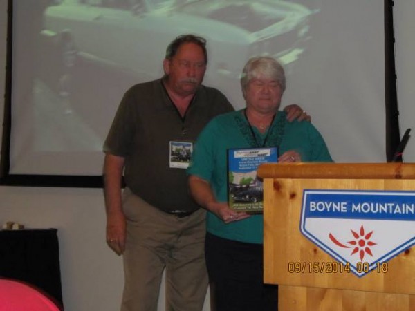 Bob and Jean Webb with their concours trophy for Rare Rootes - 1st Place