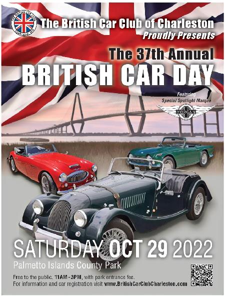British car day poster with morgan, triumph, and austin healey